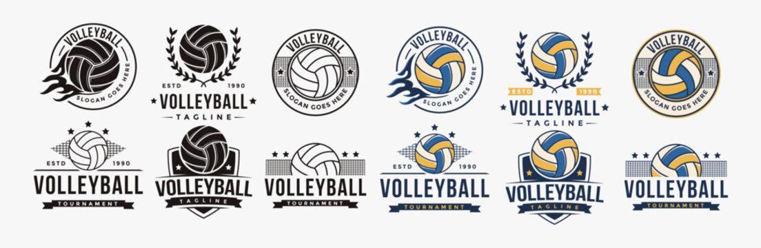 Set of vintage badge emblem Volley club logo, Volley tournament vector icon on white background - Powered by Adobe