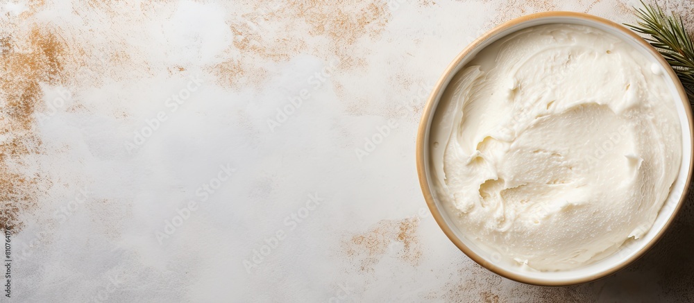 Aufkleber A top down view of a delicious vanilla ice cream against a textured concrete backdrop leaving plenty of space for adding text or other graphic elements. Creative banner. Copyspace image