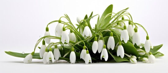 Snowdrop bouquet with a copy space image on a white background