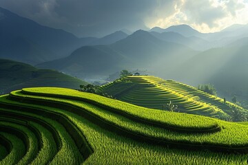 Obraz premium Rice fields on terraces. rice fields on the mountains. Landscapes
