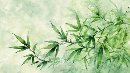 With its watercolor style, Bamboo Leaves wallpaper portrays verdant greenery rustling softly. Slender stalks imbue the scene with tranquility and balance, fostering a serene ambiance.