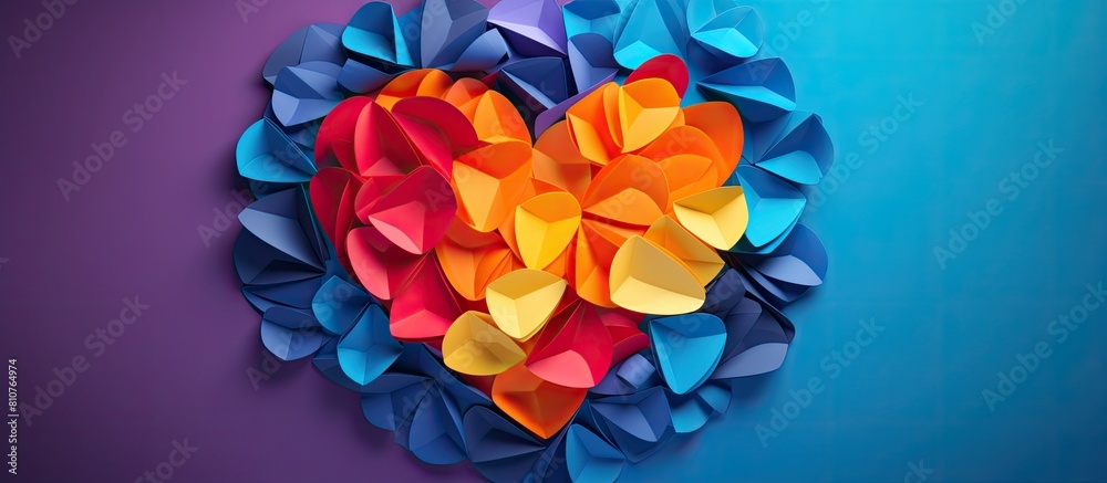 Poster Colorful background with a paper heart adds an interesting element to the image which has ample copy space