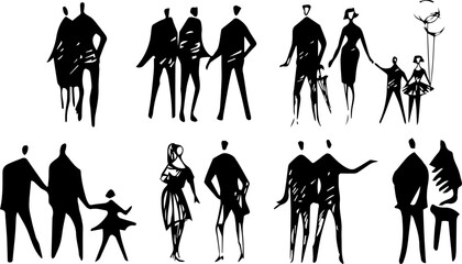 Set of people silhouettes in black color for background design, people sketches © Lyudmyla Raduga