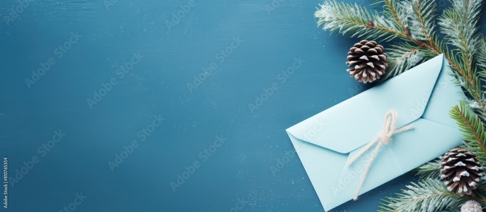 Leinwandbilder a winter holidays card featuring a mockup of an envelope adorned with a gift box and evergreen branc