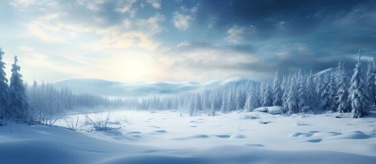 A picturesque moor conservation area Buchser Ried covered in stunning snow making it a perfect copy space image