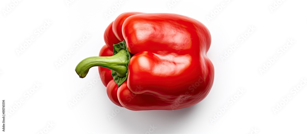 Fototapete Top view of a red sweet bell pepper isolated on a white background creating a perfect copy space image for your text with a flat lay composition