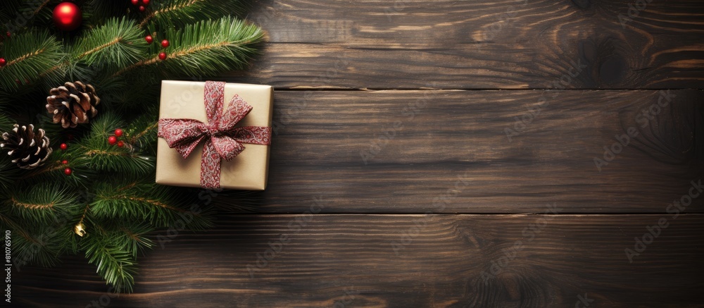 Poster a festive holiday backdrop or greeting card featuring a beautifully wrapped christmas gift box adorn