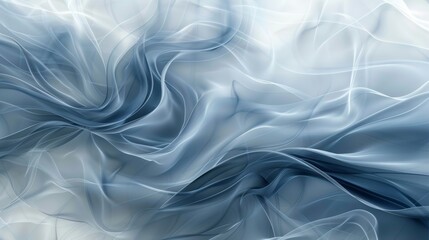 Obraz premium Abstract dreamy wave patterns in blue and white, resembling flowing fabric and smoke, perfect as a serene graphic resource