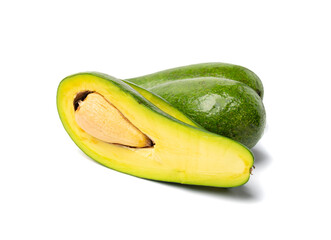 Avocado Isolated, Whole Avokado, Green Avocados Slice, Fresh Alligator Pear, Long Avocado Fruit