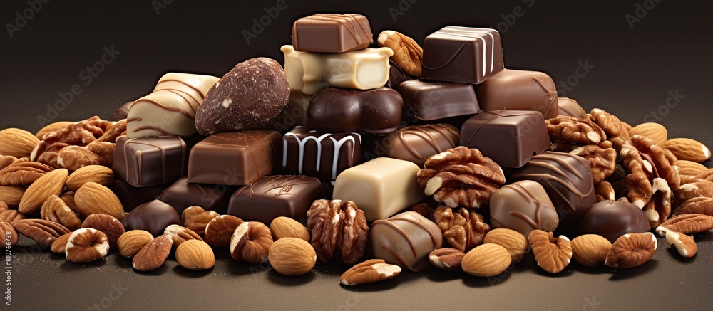 Aufkleber praline chocolate featuring a variety of nut options such as walnut almond peanut or croquant with a
