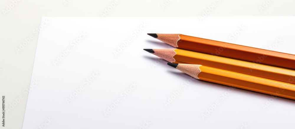 Poster Two pencils and a piece of scrapbook paper on a white background creating a perfect copy space image