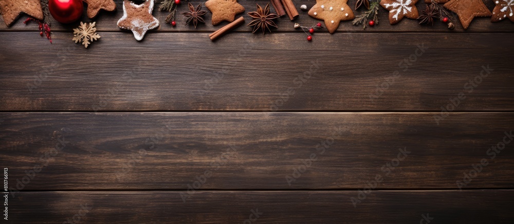 Aufkleber a festive backdrop of wooden texture sets the stage for delightful christmas cookies and a paper ado