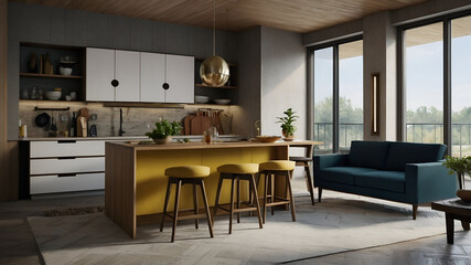 Fototapeta premium The kitchen with pops of color modern style .