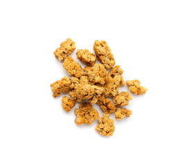 Granola Pile Isolated, Cereal Breakfast with Almonds and Chocolate Chips, Seeds and Oat Flakes