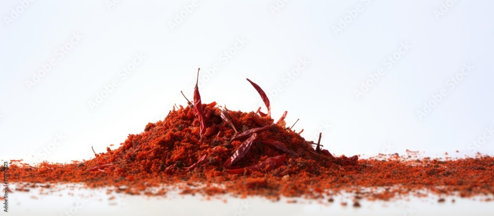 Poster A white background with a raw organic red saffron spice providing ample copy space for text or other elements