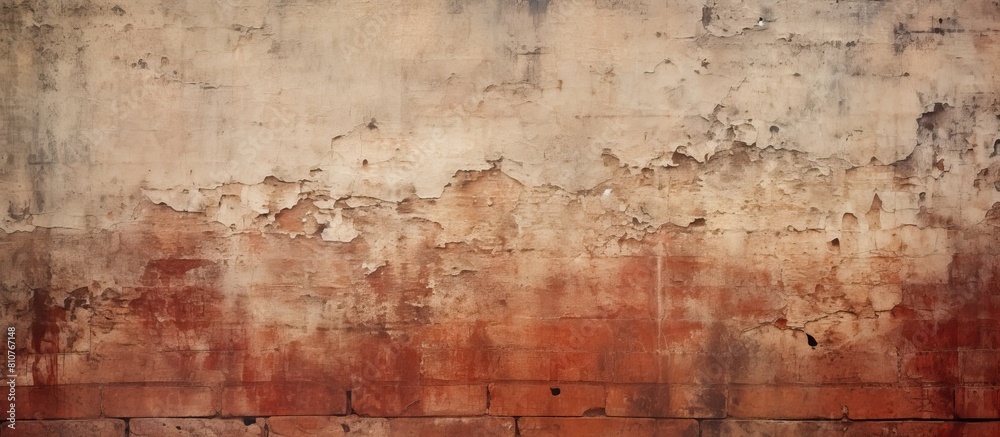 Aufkleber The copy space image showcases an abstract web banner featuring a grungy wide brick wall with a shabby building facade and distressed plaster creating a grunge red stonewall background
