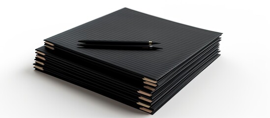 A copy space image displaying black notebooks with pencils on a white surface captured in a close up shot for mockup purposes