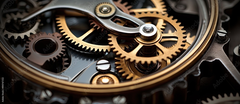 Aufkleber close up of intricate worn gears in an antique mechanism perfect for a copy space image