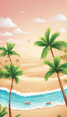 illustration of tropical beach with palms

