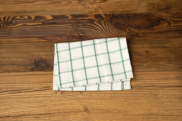 Green Kitchen Napkin Mockup, Eco Towel on Wooden Table with Copy Space for Text, Tablecloth Banner