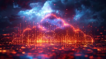 Fototapeta premium Abstract digital cloud with arrows up and down and dollar coins tower.