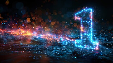 Abstract image of a number one in the form of a starry sky or space,