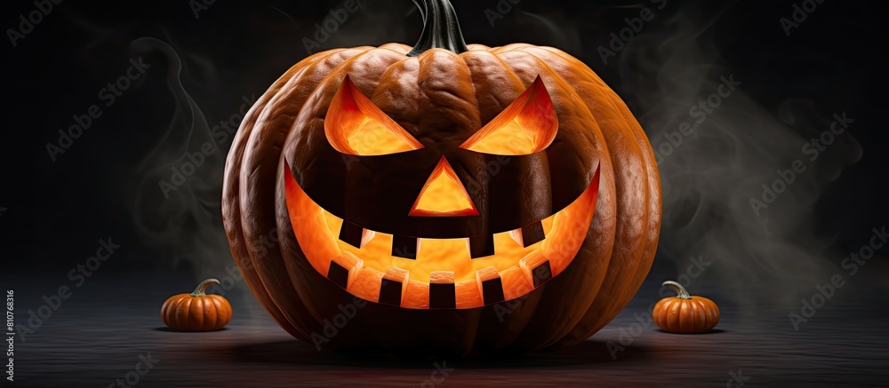 Poster A Halloween pumpkin with a spooky face carved on it creating a perfect copy space image for adding text or designs