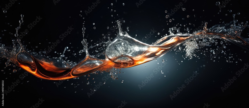 Fototapete a copy space image of water droplets and splashes illuminated by backlight against a dark background