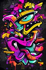 Abstract Streetwear T shirt Design with Vibrant Textures and Colors on Black Background