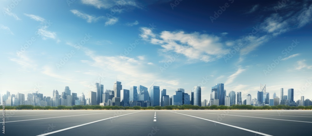 Aufkleber empty road with panoramic skyline and buildings in the background a copy space image