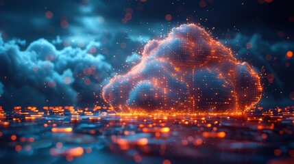 Obraz premium Abstract digital cloud with arrows up and down and dollar coins tower.