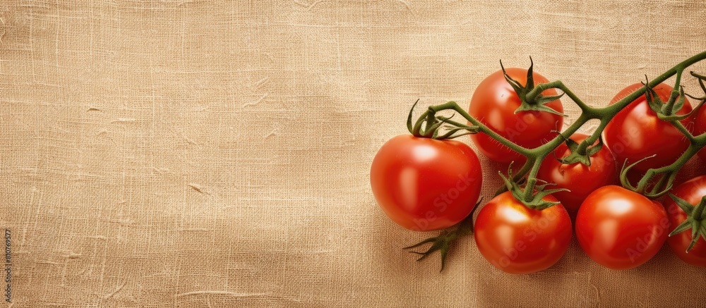 Poster Copy space image of tomatoes on a burlap branch ready for your own text