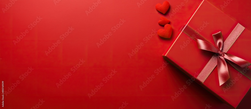 Aufkleber a top down view of a gift box placed on a vibrant red background with plenty of room around it for a