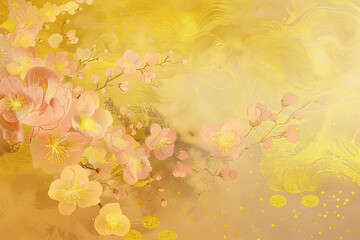 Artistic depiction of pink and yellow flowers background