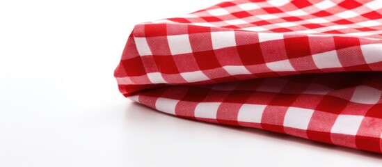A checkered textile napkin is displayed on a white background leaving ample copy space in the image