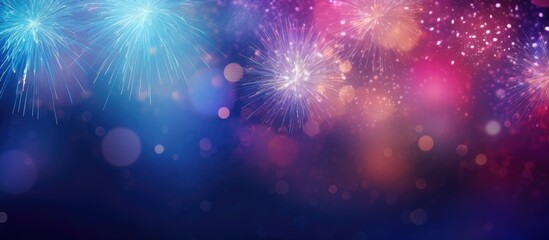 Fototapeta premium An abstract holiday background featuring blurred fireworks at New Year with copy space for customization