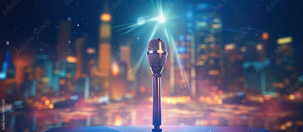 Aufkleber Blurry party stage with microphone in foreground includes the phrase copy space image