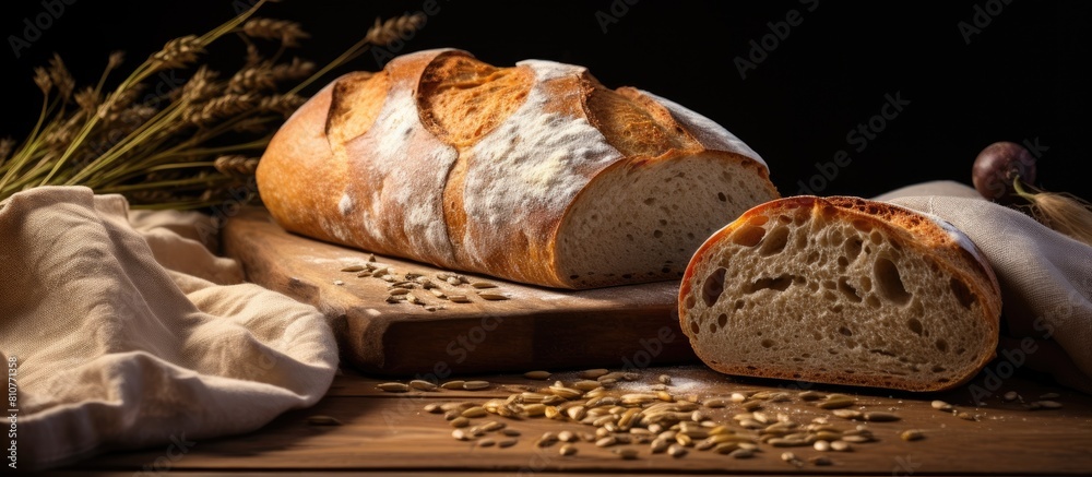 Poster Homemade artisan bread with five seeds displayed in a copy space image