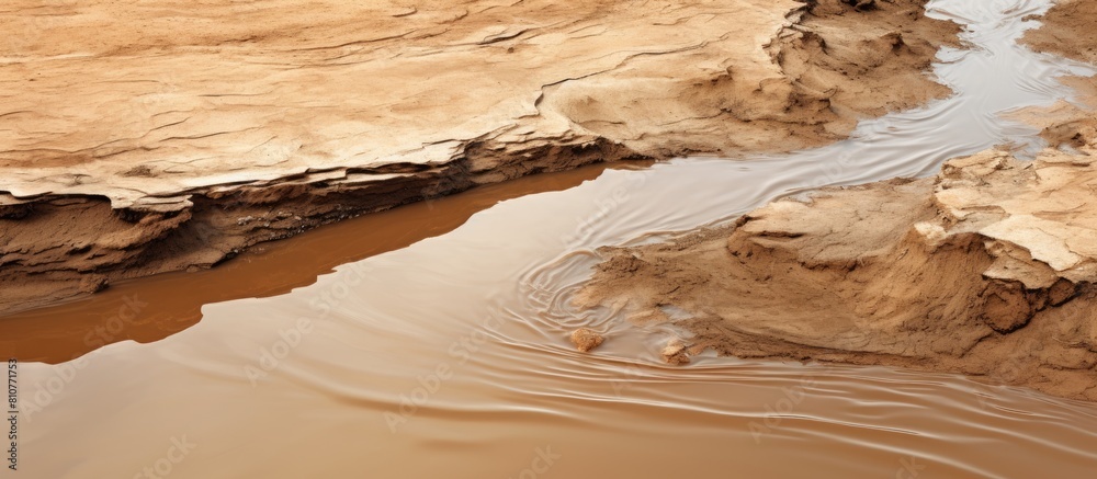 Aufkleber a brown slit of mud was shifted beneath the water s surface in the river creating a copy space image
