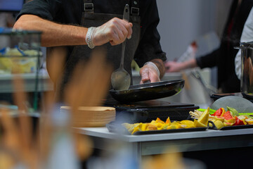 Professional chef in a professional kitchen preparing food 