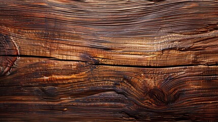 Panoramic shot of oak wood with rich brown and golden hues, emphasizing grain texture and three-dimensional depth, under studio lighting