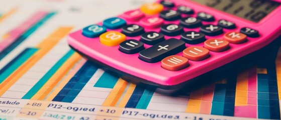 Closeup view of a calculator and budget sheets showing negative numbers, representing economic stress and bankruptcy