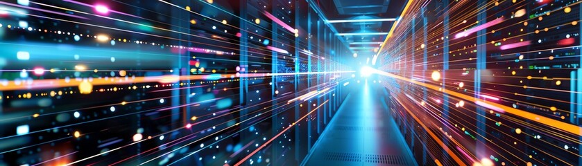 Immerse yourself in the mesmerizing world of technology with this stunning visual journey through a futuristic data center