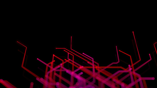 Futuristic Geometric Lines form a Technical Structure. Red and Pink Connectivity Concept with copy-space.