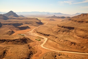 Fototapeta premium Namibia landscape. Majestic Desert Landscape with Serpentine Road and Mountain Peaks.