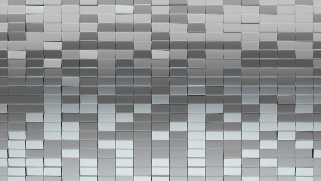 Fototapeta Rectangular Tiles arranged to create a Silver wall. Polished, Luxurious Background formed from 3D blocks. 3D Render