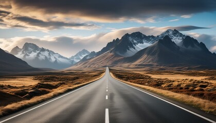 Naklejka premium road, highway, mountain, sky, landscape, travel, desert, asphalt, nature, way, clouds, route, mountains, street, transportation, country, li