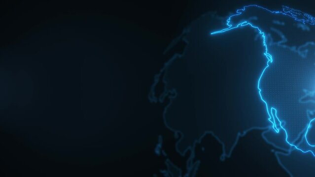 Abstract earth rotation, big data, digital clouds. Global network connection and data connections concept. Communication technology global world network. 3D animation. Seamless loop 4k video