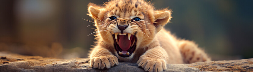 baby lion, super cute scream, giant scream, cute - obrazy, fototapety, plakaty