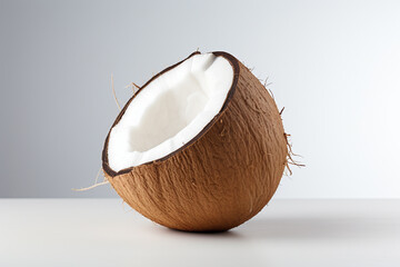Fresh coconut, White Background, Sharp Detail, Canon 35mm Shot, Realistic, Photo, 4K - obrazy, fototapety, plakaty